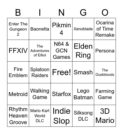 Nintendo Direct June 2026 Bingo Card