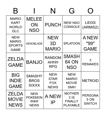 NINTENDO DIRECT Bingo Card
