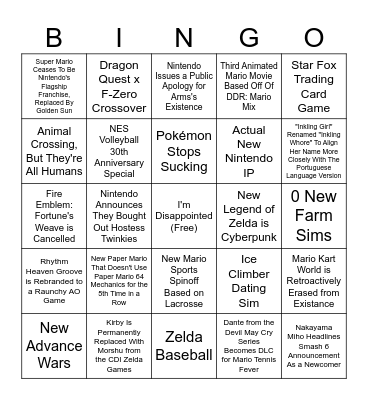Jun 2026 Nintendo Direct Predictions Bingo Card