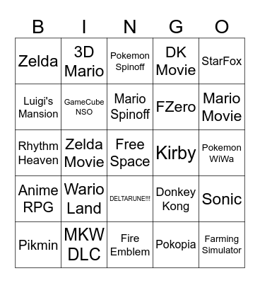 Nintendo Direct 9. 6. 2026 Bingo Card