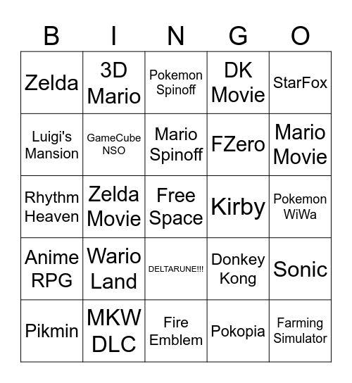 Nintendo Direct 9. 6. 2026 Bingo Card