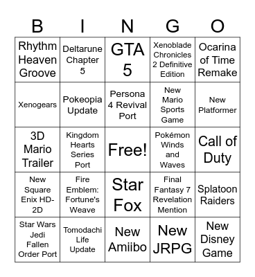 Nintendo Direct June 2026 Bingo Card