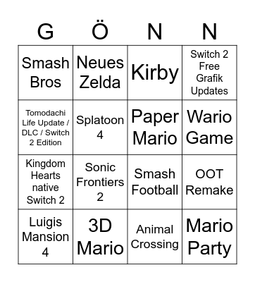 Nintendo Direct 09.06.2026 Bingo Card