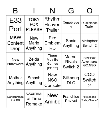 Nintendo Direct - June 2026 Bingo Card
