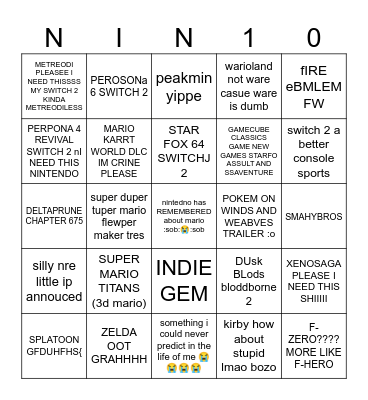 NINTENDO DIRECY NVBINBO Bingo Card
