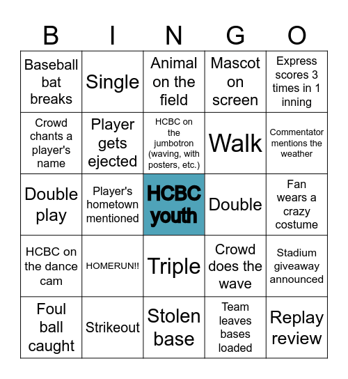 Baseball Bingo Card