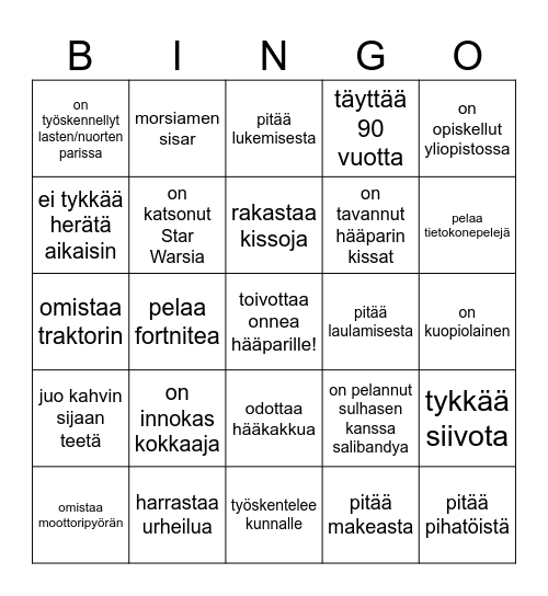 Etsi vieras joka... Bingo Card
