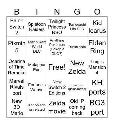 Nintendo Direct June 2026 Bingo Card