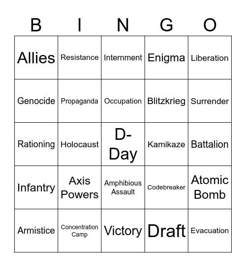 World War 2 Bingo Card