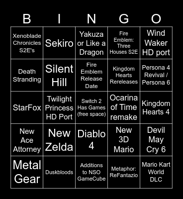 Nintendo Direct Bingo Card