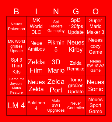 Nintendo Direct Bingo Card