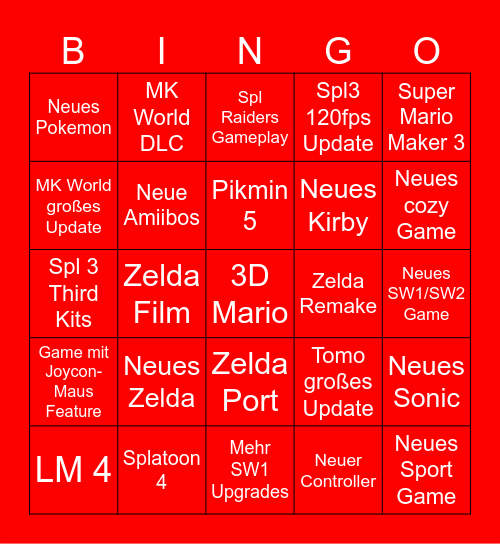Nintendo Direct Bingo Card