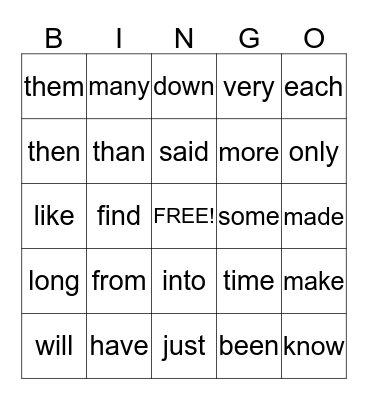 Four Letter Friends Bingo Card