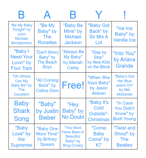 BABY! Bingo Card
