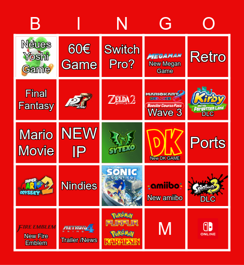 Nintendo Direct Bingo Card