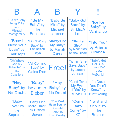 BABY! Bingo Card