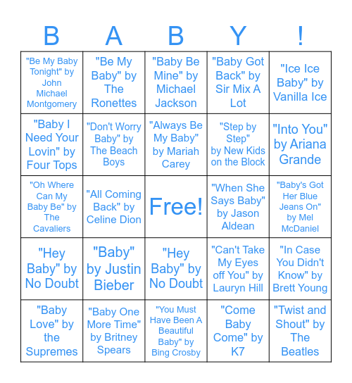BABY! Bingo Card
