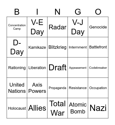 world war 2 Bingo Card