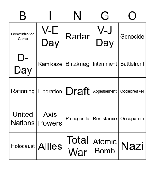 world war 2 Bingo Card