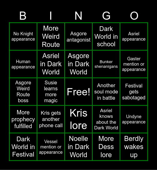 Deltarune Chapter 5 Bingo Card