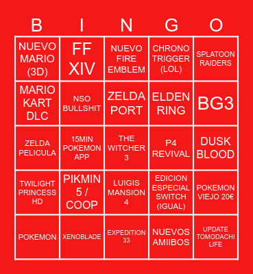 Nintendo Direct 09/06 Bingo Card
