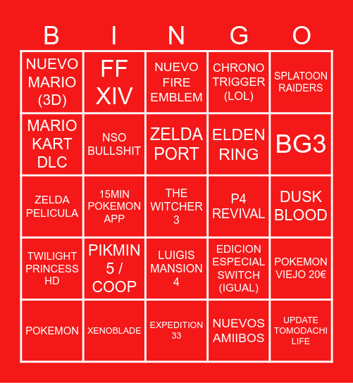 Nintendo Direct 09/06 Bingo Card