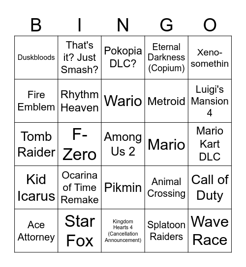 Ninten Bingo Card