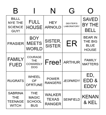90s TV SHOWS Bingo Card