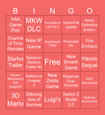 Nintendo Direct 2026 Bingo Card