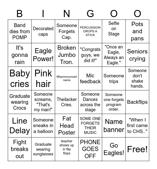 Band Graduation Bingo Card