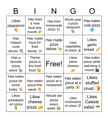 MINI PIZZAS!! Bingo Card