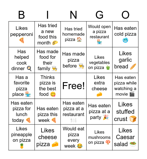 MINI PIZZAS!! Bingo Card