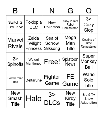 Nintendo Direct Bingo Card
