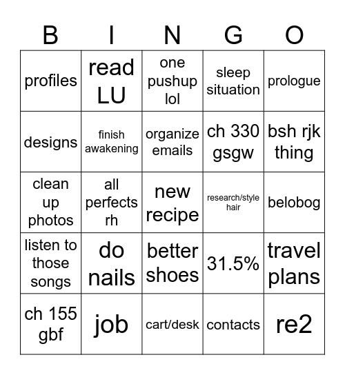summer Bingo Card