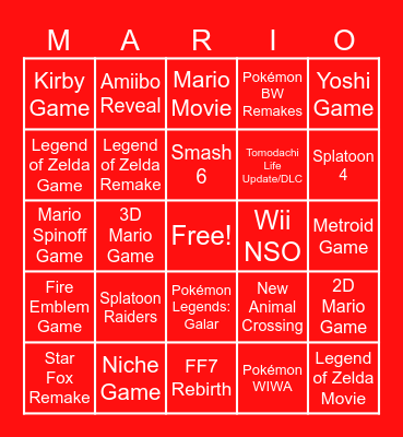 Nintendo Direct 06/09/26 Bingo Card