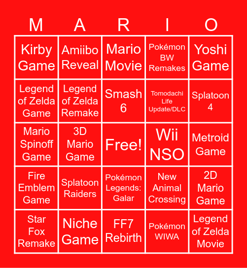 Nintendo Direct 06/09/26 Bingo Card