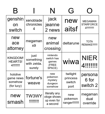 NINTENDO DIRECT!!!! Bingo Card