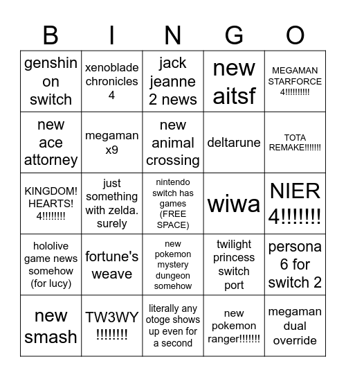 NINTENDO DIRECT!!!! Bingo Card