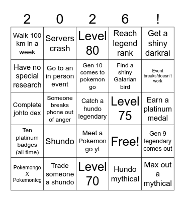 Pokemon go 2026 bingo card Bingo Card