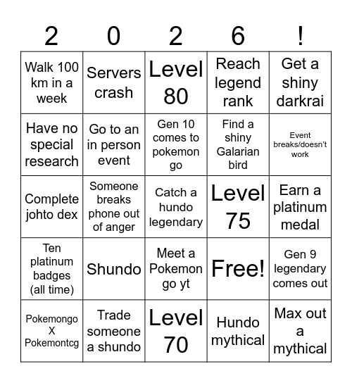 Pokemon go 2026 bingo card Bingo Card