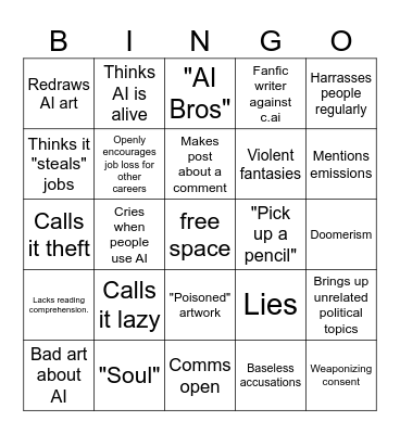 Anti AI Bingo Card