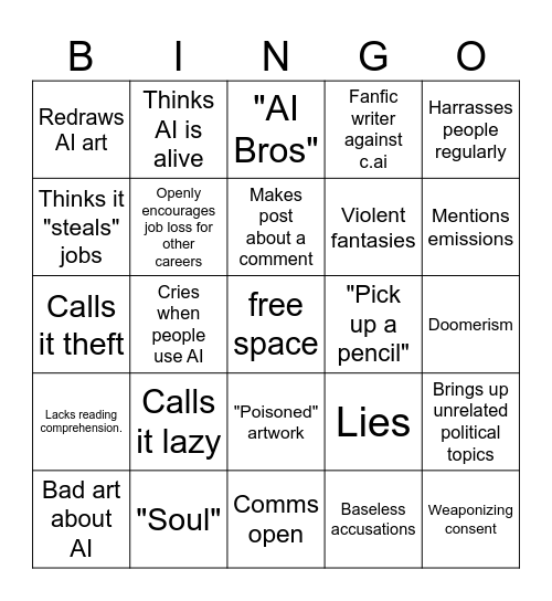 Anti AI Bingo Card