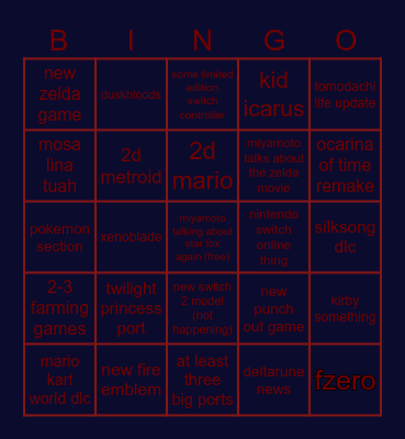 nintendo direct june 9th of 2026 Bingo Card