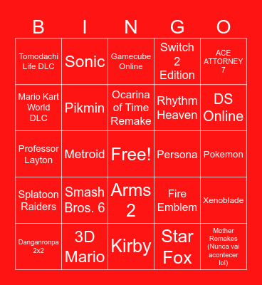 Nintendo Direct 9.6.2026 Bingo Card