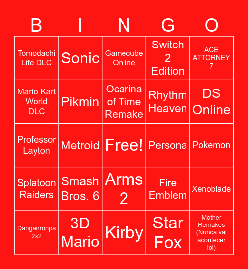 Nintendo Direct 9.6.2026 Bingo Card