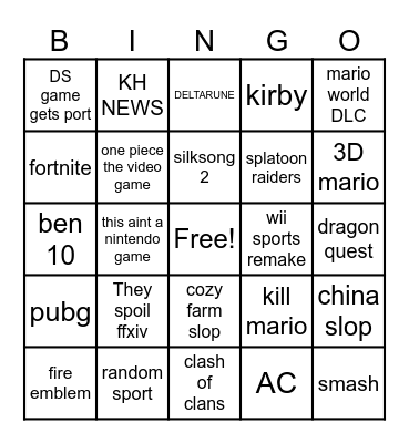 Nintendo Direct Bingo Card