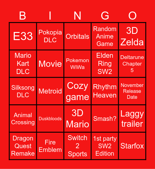 buh Bingo Card