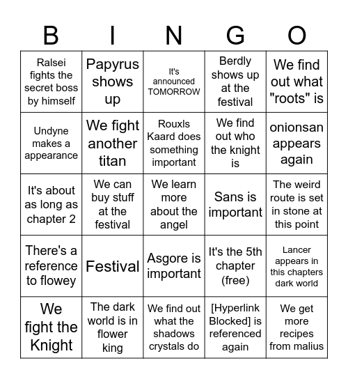 Deltarune chapter 5 bingo Card