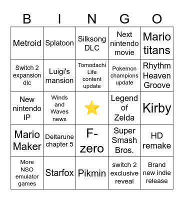 Nintendo direct june 2026 Bingo Card