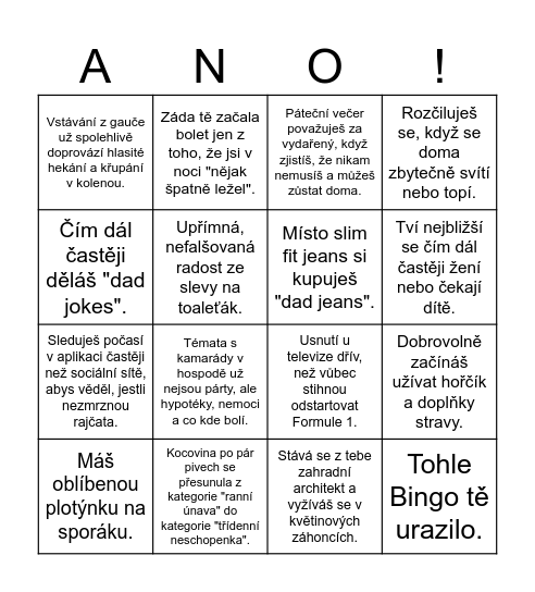 Jsem už vážně starý?! Bingo Card